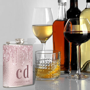 rosa glitter droppar i monogram namn fickplunta