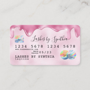 Rosa glitter droppar Kredit Card hologram add namn Visitkort