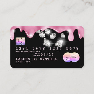 Rosa glitter droppar Kredit Card hologramdiamanter Visitkort