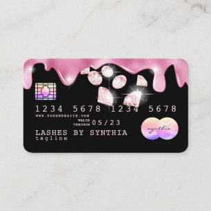 Rosa glitter droppar Kredit Card hologramdiamanter Visitkort