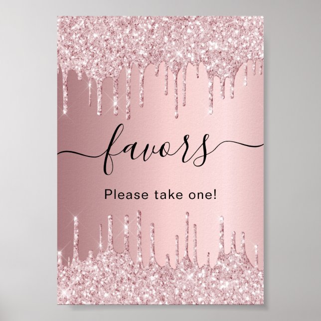  rosa glitter droppar party favors tecken poster (Framsidan)