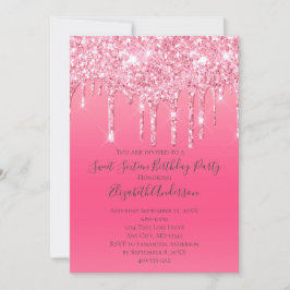Rosa glitter drypande girligt trendigt chic födels inbjudningar