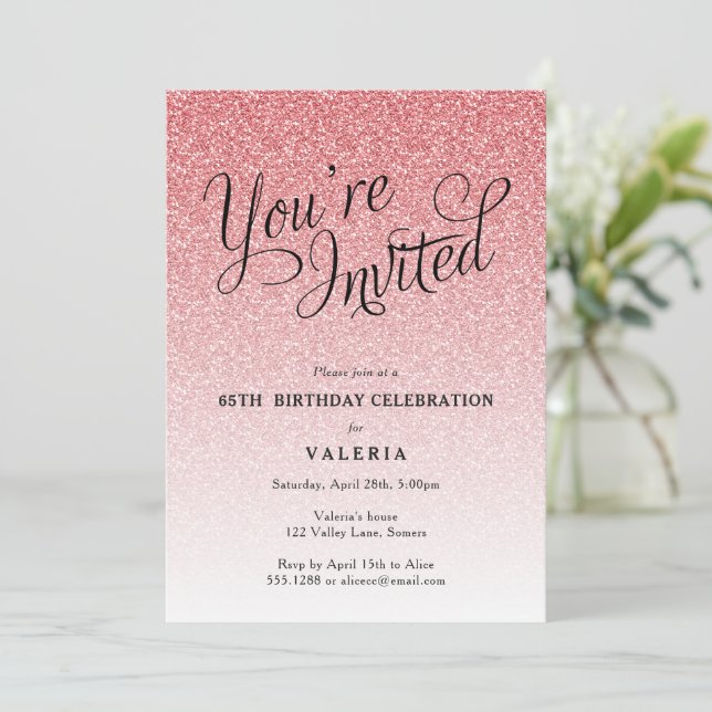 Rosa Glitter Du är inbjuden part-inbjudan Inbjudningar (Stående Fram)
