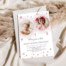 Rosa glitter dubbel födelsedagsfoto för barn inbjudningar