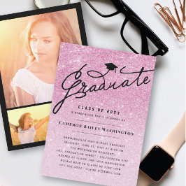 Rosa Glitter Examen Snygg Examen Hatt Fest Inbjudningar