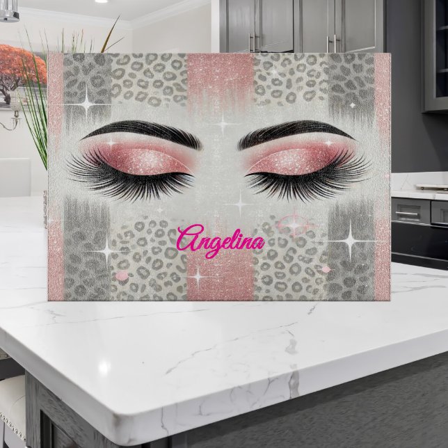 Rosa Glitter Eyelash (Pink glitter lashes cutting board — glam gift for bridal party, bachelorette, or birthday)