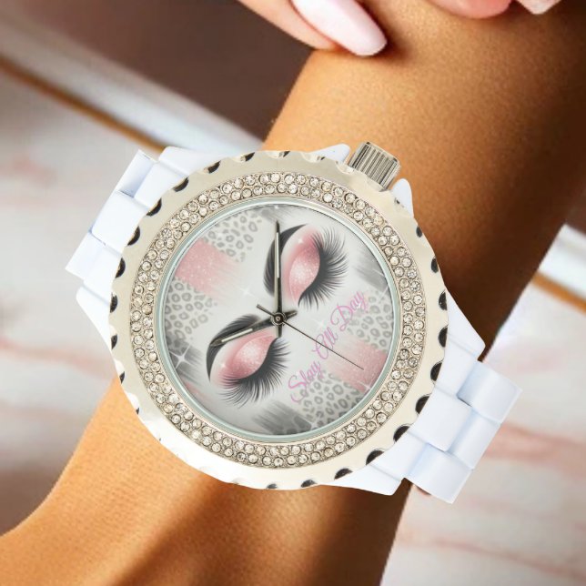Rosa Glitter Eyelash Armbandsur (Slay all day with this glitter lashes watch — perfect for bride or glam squad gifts.)