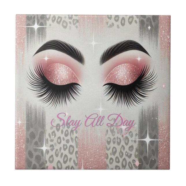 Rosa Glitter Eyelash Kakelplatta (Framsidan)