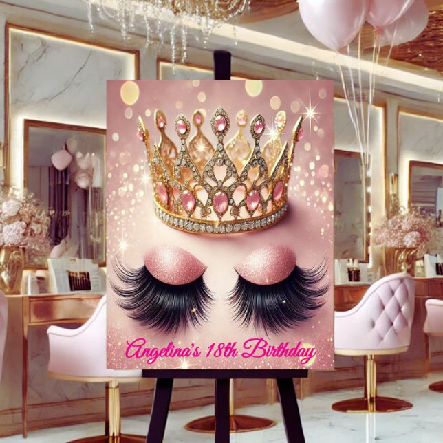 Rosa Glitter Eyelash Krona Poster (Custom glam fit for a queen—personalize this luxe crown & lashes poster your way!)