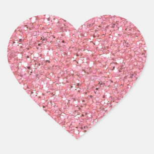 Rosa Glitter (Faux) Heart Sticker Hjärtformat Klistermärke