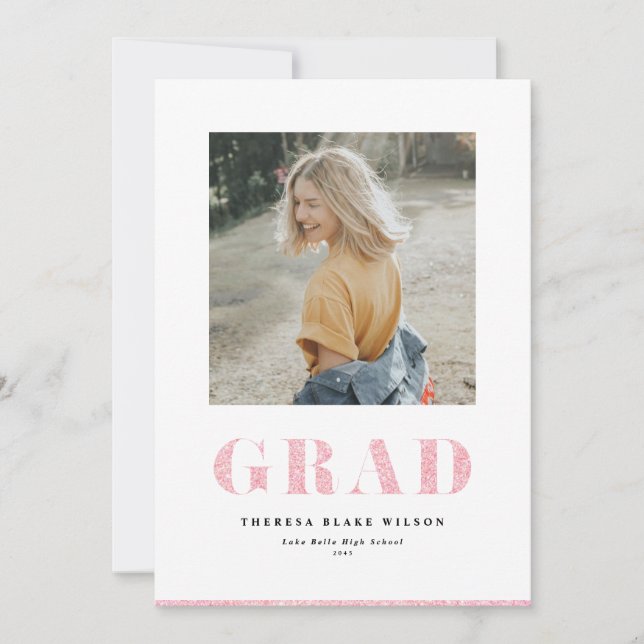 Rosa glitter fet GRAD-typografi examensfoto Meddelande (Framsida)
