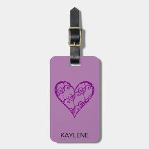 Rosa Glitter Filigree Heart Luggage Tag Bagagebricka