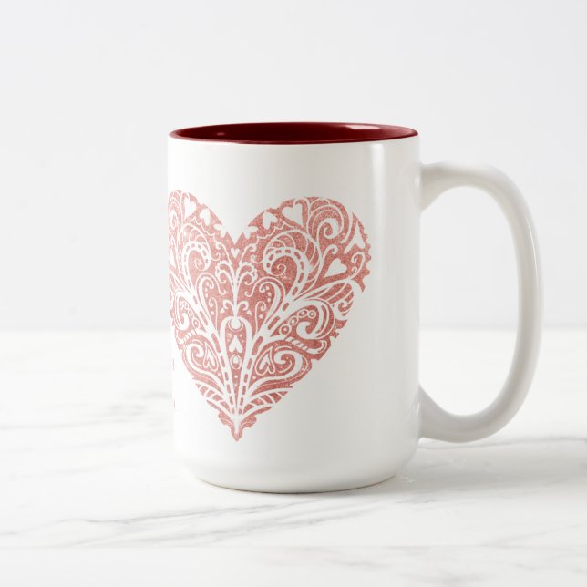 Rosa Glitter Filigree Personlig Valentine Mugg (Höger)