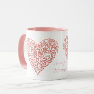 Rosa Glitter Filigree Personlig Valentine Mugg