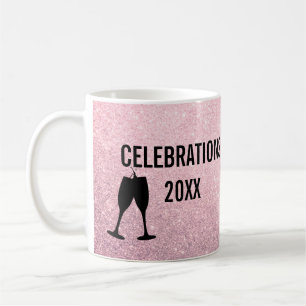 Rosa Glitter Firande Champagne Cheers Kaffemugg