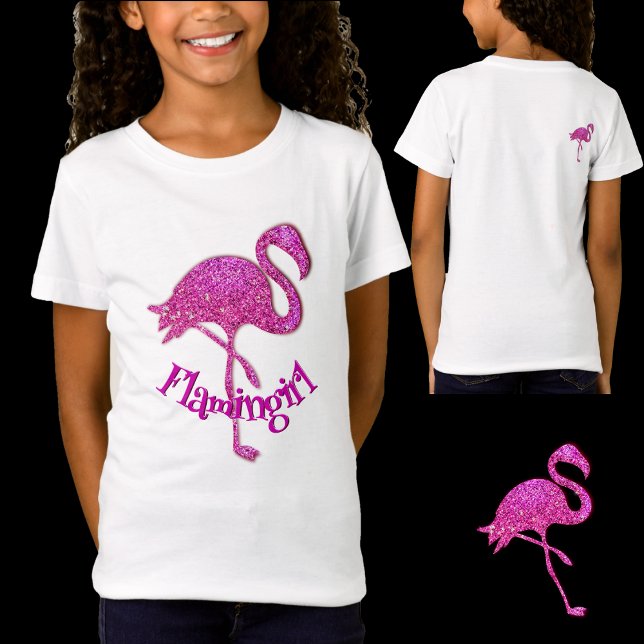 Rosa glitter flamingo - anpassade text t shirt (Skapare uppladdad)
