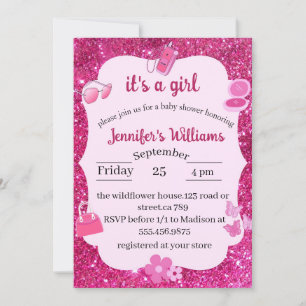 Rosa Glitter flicka dusch Inbjudningar