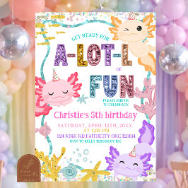 Rosa glitter flickig axolotl födelsedagsinbjudan inbjudningar