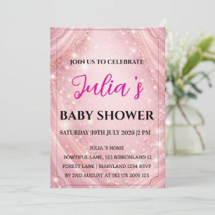 Rosa glitter Flickig Bebis Shower Trender 2026 Inbjudningar