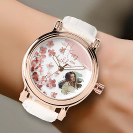 Rosa Glitter Flowers Blommigt 40:e födelsedagsfoto Armbandsur