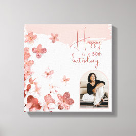 Rosa Glitter Flowers Blommigt Photo 50 Birthday Canvastryck
