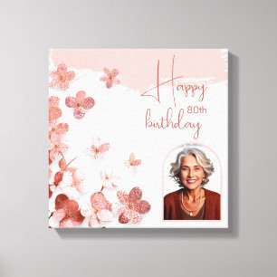Rosa Glitter Flowers Blommigt Photo 80 Birthday Canvastryck