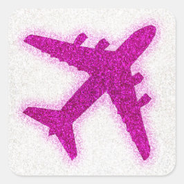 Rosa glitter-flygplanssetiketter för rund dekal fyrkantigt klistermärke