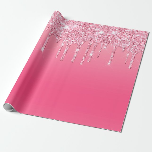 Rosa glitter födelsedags bröllopsdusch present  presentpapper (Utrullad)