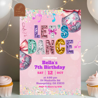 Rosa glitter födelsedagsfest med Let's Dance-tema Inbjudningar