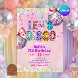 Rosa glitter födelsedagsfest med Let's Disco Inbjudningar