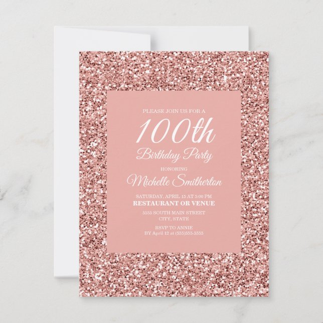 Rosa glitter för kvinnors 100-årsdag kort (Framsida)