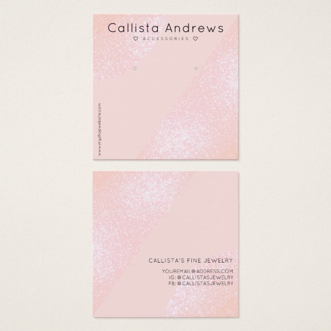  Rosa Glitter Geo Heart Earring Visning Fyrkantigt Visitkort (Framsida & baksida)