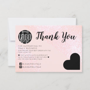 Rosa Glitter Geo Heart Logotyp Customer Tack Kort