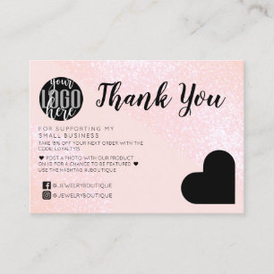 Rosa Glitter Geo Heart Logotyp Customer Tack Visitkort