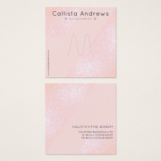  Rosa Glitter Geo Heart Ring Visning Fyrkantigt Visitkort (Framsida & baksida)