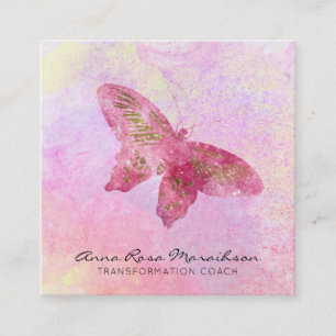 *~* Rosa Glitter Gilded Butterfly Pastel Fantasy Fyrkantigt Visitkort