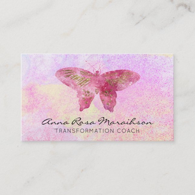 *~* Rosa Glitter Gilded Pastel Fantasy Butterfly Visitkort (Framsida)