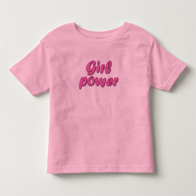 Rosa Glitter "Girl Power" Småbarn T-Shirt (Framsida)