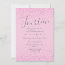 Rosa Glitter Girls 14:e Födelsedagsfesten Inbjudan