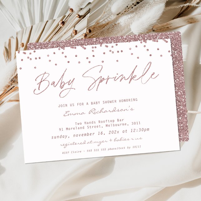 Rosa Glitter Girls Baby Sprinkles Baby Shower Inbjudningar (Rose Gold Baby Sprinkles Baby Shower Invite Confetti Glitter Dusty Pink Baby Sprinkle Baby Girl )