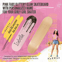  Rosa Glitter Girly Gnistra Personlig Namn Mini Skateboard Bräda 18,5 Cm