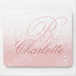  Rosa Glitter Girly-skript Monogram Namn Musmatta