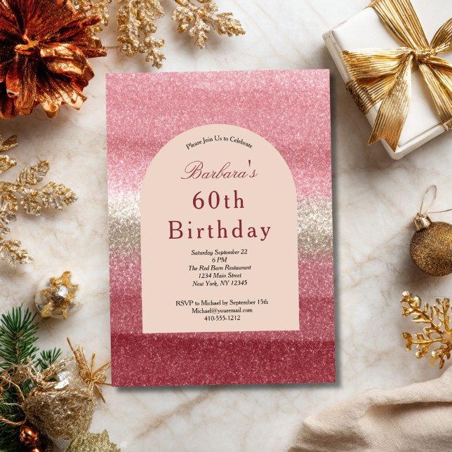 Rosa glitter glam bling gnistrande 60-årsfest inbjudningar (Shades of Pink Glitter 60th ( or any year ) birthday invitation. Printed or Digital Download)