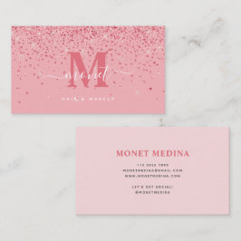 Rosa Glitter Glam Hair & Makeup Visitkort