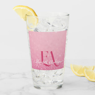 Rosa Glitter Glass Kopp med Namn och Initialer