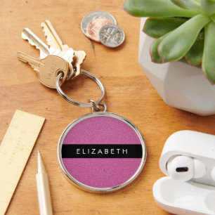 Rosa Glitter, Glitter, bakgrund, ditt namn Rund Silverfärgad Nyckelring