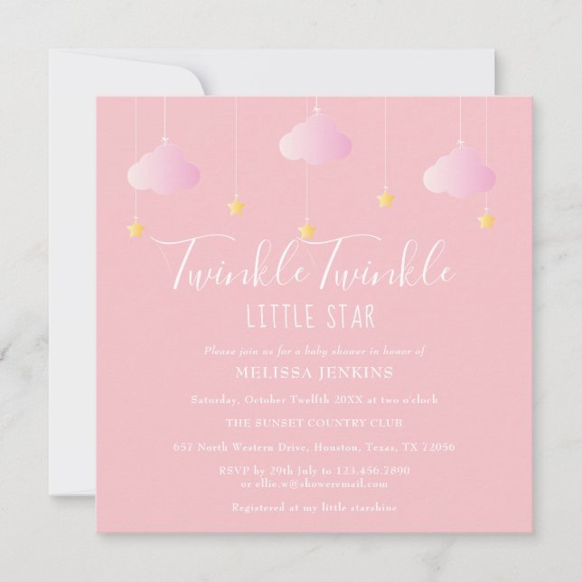 Rosa Glitter Glitter Liten Stjärna Baby Shower Inbjudningar (Framsida)