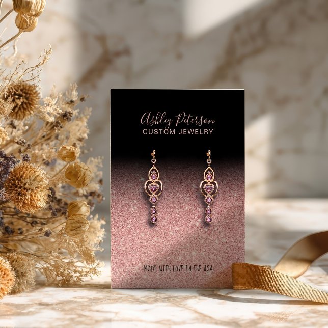 Rosa glitter glitter svart smycke örhänge display visitkort (Pink glitter glitter black jewelry earring display business card)