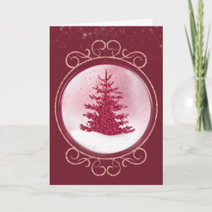 Rosa Glitter Globe-julkort för Snö Kort