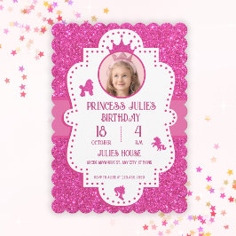 Rosa glitter gnista prinsessa födelsedag inbjudningar